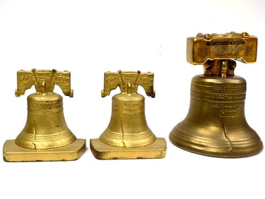 AMERICAN BICENTENNIAL BELL GILT CAST IRON BOOKENDS