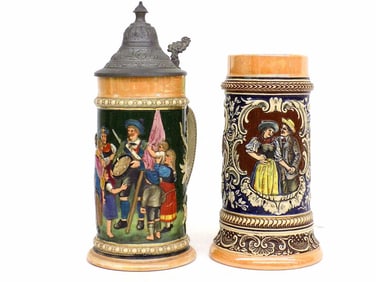 ANTIQUE GERMAN SCENIC BEER STEINS