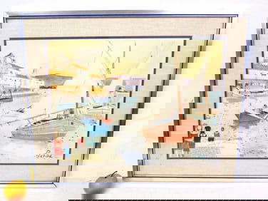 CHARLES LEVIER - BOATS AT HARBOR LITHOGRAPH