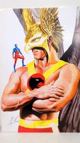 DC JUSTICE LEAGUE ATOM HAWK MAN ROSS SIGNED PRINT