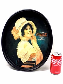 DRINK COCA COLA ADVERTISING TIN TRAY PINK LADY
