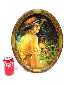 ENJOY COCA COLA BRUNETTE TIN ADVERTISING TRAY
