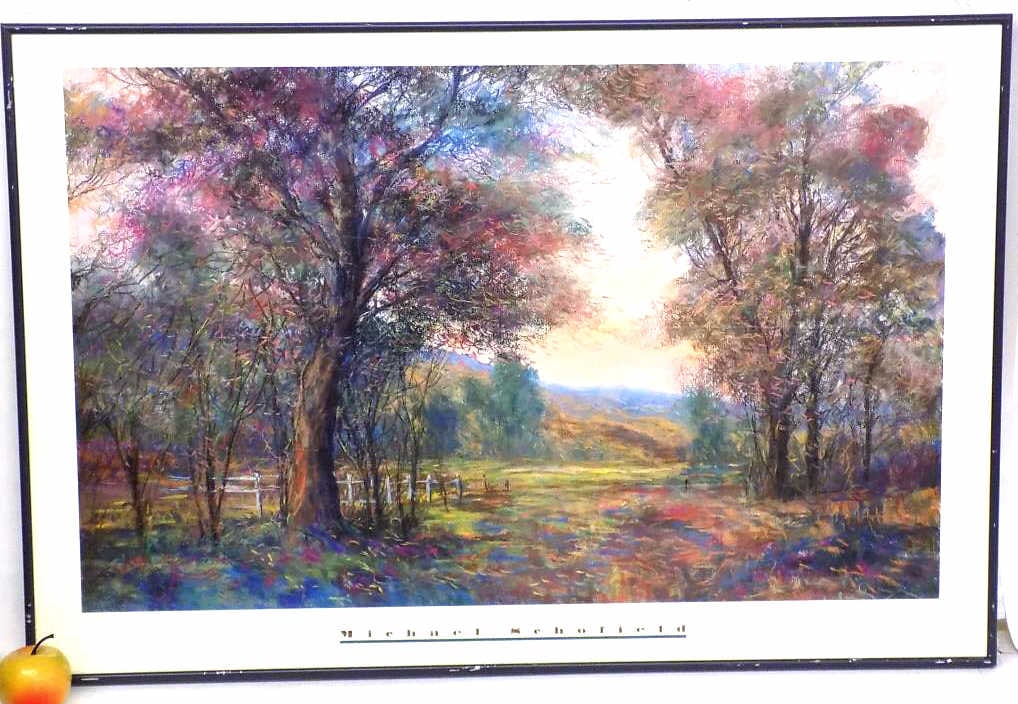 MICHAEL SCHOFIELD - SUMMER PASTURES PRINT: Michael Schofield American Tennessee California b1947 - Big Vibrant Color Print Entitled Summer Pastures.24" x 36" Metal Frame