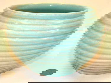 MIDCENTURY MODERN BLUE RIBBED BOWL