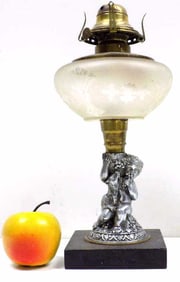 MYTHOLOGIC FIGURAL SILVER & BRASS OIL LAMP