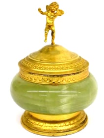 RENAISSANCE REVIVAL GILT PUTTI AGATE FRAGRANCE JAR