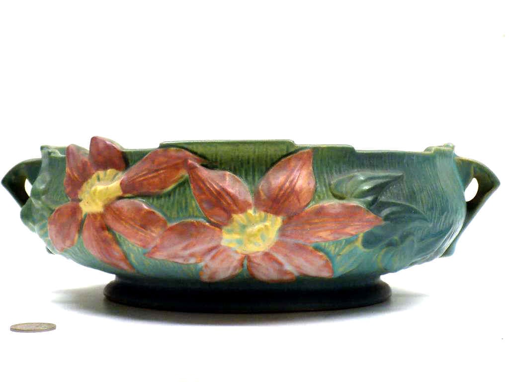 ROSEVILLE CLEMATIS CONSOLE POTTERY BOWL (1 of 5)
