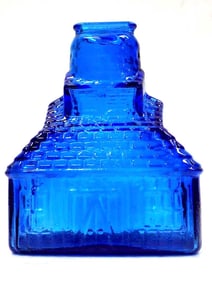 T.C. WHEATON BLUE FLINT GLASS CABIN BANK