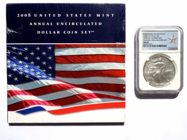 US MINT 2008 COIN SET BURNISHED SILVER EAGLE MS 69