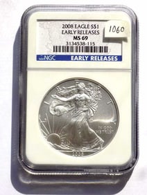 US MINT 2008 EARLY RELEASE SILVER EAGLE NGC MS 69