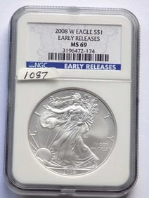 US MINT 2008 W EARLY RELEASE SILVER EAGLE NGC MS69