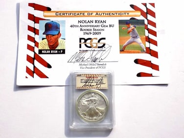 US MINT 2009 SILVER EAGLE NOLAN RYAN SIGNED GEM BU