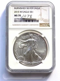 US MINT 2015 W BURNISHED SILVER EAGLE NGC MS 70