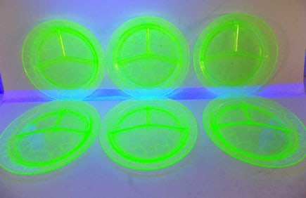 VICTORIAN PATTERN URANIUM GLASS DISH SET