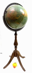 VINTAGE REPLOGLE 12 INCH GLOBE ON WOODEN STAND