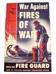 WAR AGAINST FIRES OF WAR 1943 FIRE GUARD POSTER