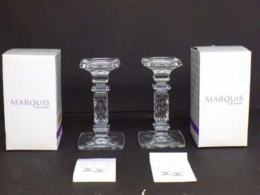 WATERFORD CRYSTAL MARQUIS PILLAR CANDLESTICKS