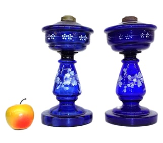 19TH CENTURY FRENCH COBALT GLASS OIL LAMPS
