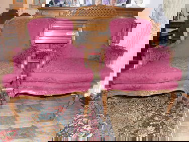 PAIR FRENCH VICTORIAN CABRIOLET BERGERE CHAIRS