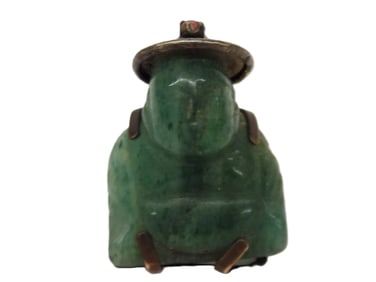 CHINESE CARVED JADE JADEITE BUDDHA SILVER MOUNTS