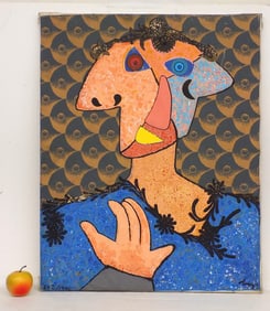 ENRICO BAJ ABSTRACT FIGURE MIXED MEDIA SILKSCREEN