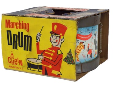 VINTAGE 1950'S CHEIN MARCHING DRUM TIN TOY W/ BOX