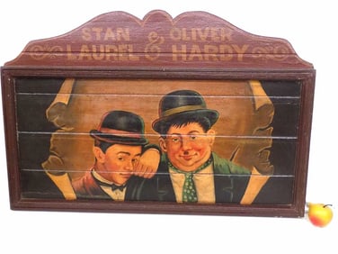 BIG LAUREL & HARDY WOODEN MARQUEE PAINTING