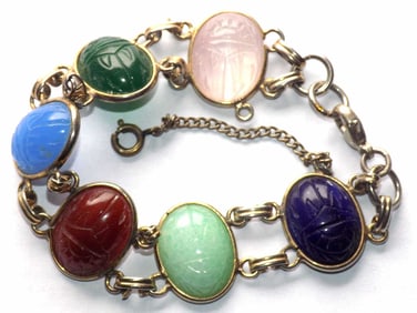 VINTAGE EGYPTIAN REVIVAL SCARAB CHARM BRACELET
