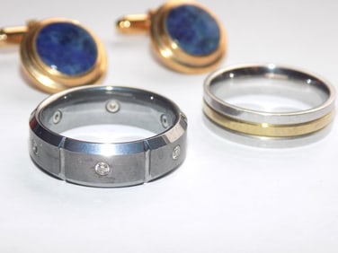 HANDSOME MEN'S JEWELRY DIAMOND RING GOLD TONE