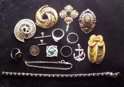 VINTAGE COSTUME JEWELRY LOT WITH STERLING SILVER