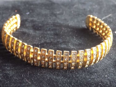 ADJUSTABLE COSTUME GOLD & DIAMOND CUFF BRACELET