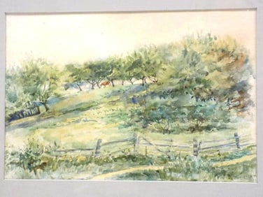 HILMAN ? - GRAZING COW LANDSCAPE WATERCOLOR
