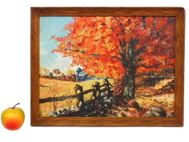 VIBRANT FALL FARM LANDSCAPE PAINTING