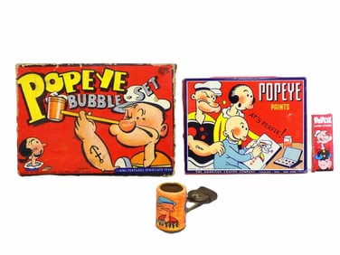 VINTAGE POPEYE TOYS BUBBLE SET PAINTS PIPE