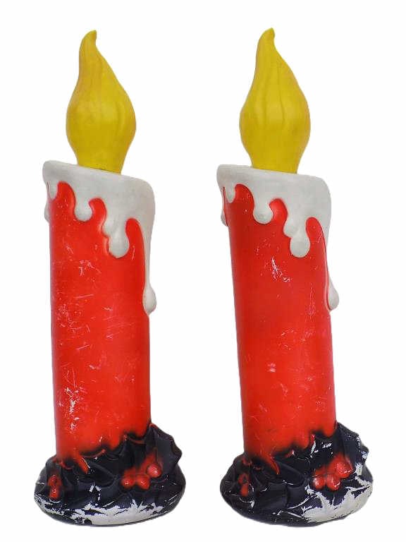 VINTAGE CHRISTMAS CANDLESTICKS BLOW MOLDS: Vintage Pair Christmas Candlesticks Plastic Blow Molds 14.25" x 4" x 5" 1 lb No inserts