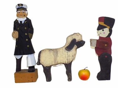 WOODEN FIGURAL FOLK ART LOT W/ SEA CAPTAIN