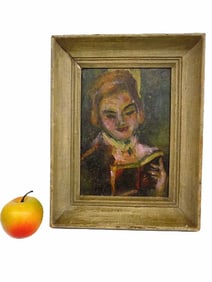 MIDCENTURY GIRL BOOK READING PAINTING