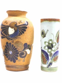 MIDCENTURY FLORAL DECORATED POTTERY VASES