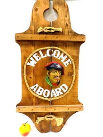 WELCOME ABOARD WOODEN SHIP SIGN W/ PIRATE