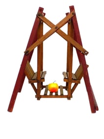 MINIATURE WOODEN DOUBLE SWING IN OLD RED PAINT