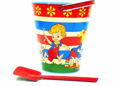 OHIO ART TIN TOY SAND PAIL AND SHOVEL SET