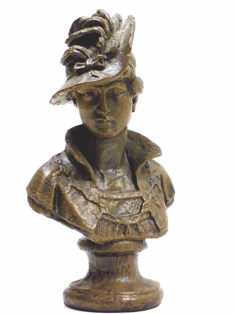 VICTORIAN MAIDEN BRONZED BUST: Stylish Victorian Maiden Bronzed Iron Bust. Heavy. Height 9.5"