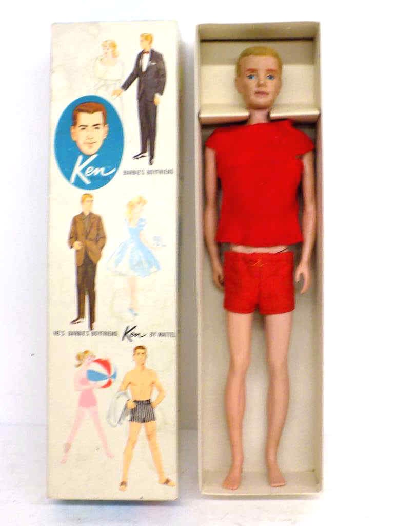RARE 1961 MATTEL BLONDE KEN BARBIES BOYFRIEND DOLL: Vintage Mattel International Co. 1960 Ken Barbie's Boyfriend 12" Doll in Original Box. Stock No. 750. Rare Blonde Fuzzy Hair Version