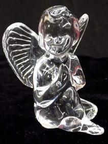 BACCARAT PRAYING SEATED ANGEL ART GLASS SCULPTURE