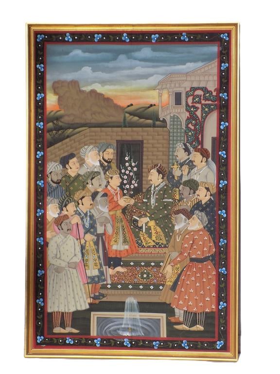 BIG PERSIAN MUGHAL EMPEROR COURT SCENE PAINTING (1 of 5)