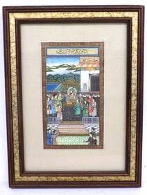 MUGHAL PERSIAN EMPEROR COURT SCENE BONE PAINTING