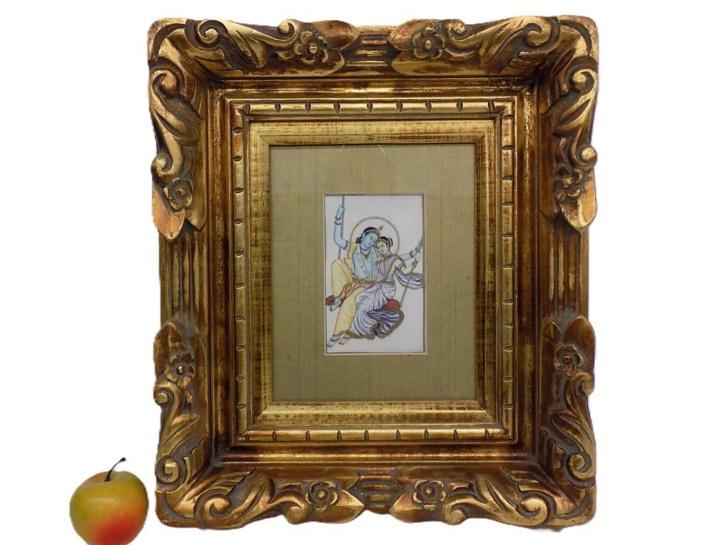 INDIAN HINDU DEITIES RADHA & KRISHNA BONE PAINTING (1 of 8)