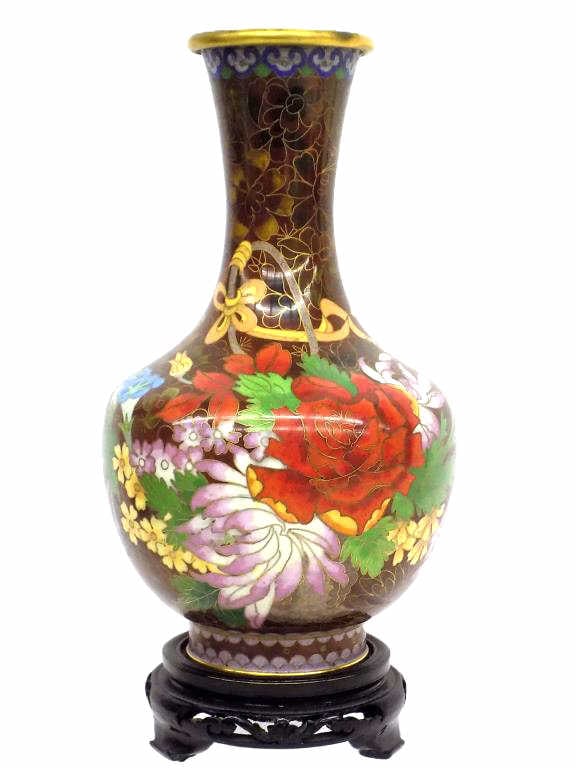 GREAT CHINESE CLOSONNE FLORAL BLOSSOMS VASE (1 of 5)