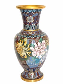 GREAT CHINESE CLOSONNE FLORAL BLOSSOMS VASE