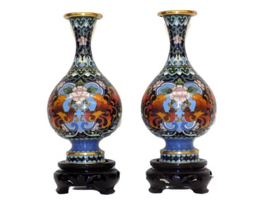 GREAT CHINESE CLOSSONE ROOSTER BLOSSOMS VASES